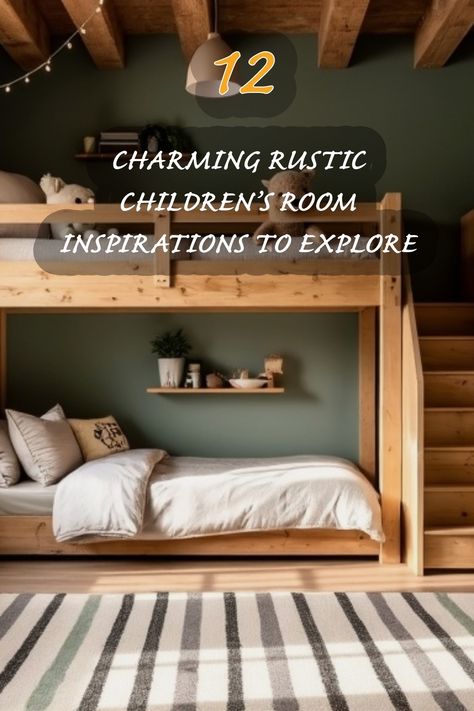 Explore these delightful rustic children's room ideas that blend comfort and style! I love how the natural wood tones and calming colors create a cozy atmosphere, perfect for sparking imagination and adventure. From bunk beds to unique shelving, discover the elements that make these spaces truly special. Custom Built In Bunks, Vintage Camp Theme Bedroom, Rustic Bunk Room, Kids Hunting Bedroom, Cabin Bunk Room Ideas, Cabin Bed Ideas, Built In Bunk Beds In Wall, Kids Farmhouse Bedroom, Mountain Bunk Room