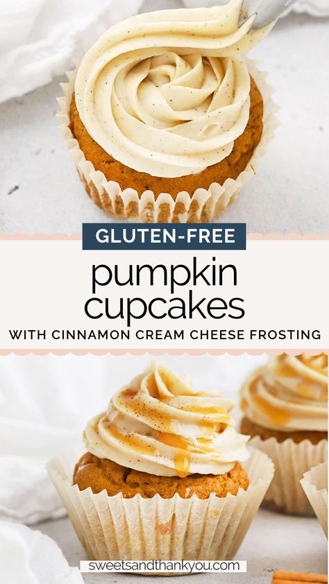 Pumpkin Cupcakes With Cinnamon Cream, Ginger Cupcakes, Gluten Free Pumpkin Cake, Gluten Free Cupcake Recipe, Pumpkin Cupcake Recipes, Gluten Free Pumpkin Recipes, Gluten Free Pumpkin Spice, Cake Cinnamon, Pumpkin Cupcake