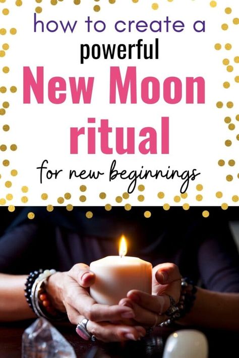 Discover how to create your own new moon ritual for beginners with examples of new moon intentions, how to take a new moon bath, and more! Make a new moon ritual part of your self-care routine and manifestation practice. New Moon Party Ideas, Ritual For New Beginnings, New Moon Recipes, First New Moon Of The Year, Dark Moon Ritual Witchcraft, New Moon Cleansing Ritual, New Moon Bath Ritual, New Moon Candle Ritual, New Moon Ritual Manifestation