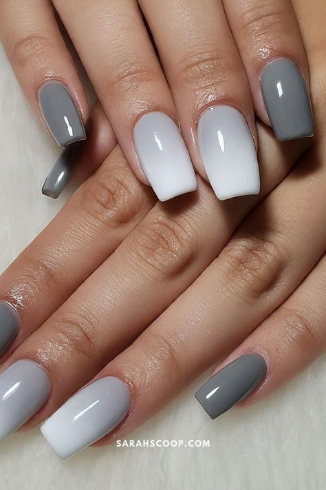 Grey Nail Ideas, Grey Nail, Grey Nail Designs, Gray Nails, White Ombre, Short Nail, Short Nail Designs, Grey Shorts, Short Nails