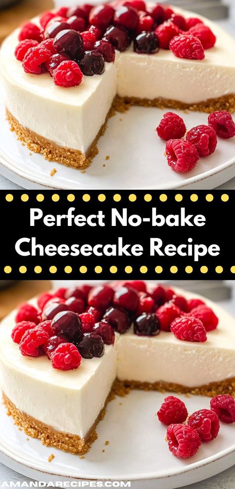 Craving a delightful dessert? This Perfect No-bake Cheesecake Recipe is your answer. It's rich and creamy, making it a family favorite for special occasions or everyday indulgence, without the hassle of baking. No Bake Cheesecake Squares, Refrigerator Cheesecake, Ni Bake Cheesecake Recipe, Homemade No Bake Cheesecake Recipes, Easy No Bake Cheesecake 4 Ingredients, No Bake Cheesecake Without Heavy Cream, Cheesecake Recipes No Bake, Easy Cheesecake Recipes No Bake 4 Ingredients Cream Cheeses, Cheesecake Recipes Easy No Bake