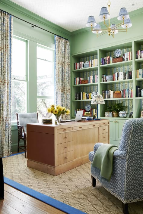 Breakfast Room Green, Custom Awnings, Office Paint, House Beautiful Magazine, Mark D Sikes, Home Office Inspiration, Green Walls, Style Deco, House Beautiful