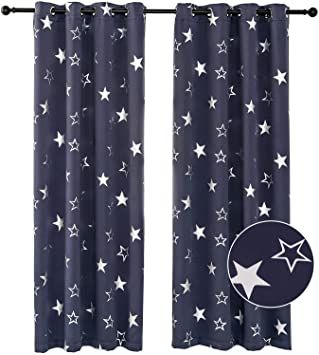 Anjee Boys Blackout Curtains 84 Inches Long Kids Room Darkening Window Star Curtain Silver Foil Print Starry Navy Blue Grommet Drapes Thermal Insulated Drapery 2 Panels, Navy Blue 52x84 Inches Purple Window Curtains, Room Darkening Blinds, Silver Foil Print, Kids Room Curtains, Insulated Drapes, Silver Foil Printing, Pink Curtains, Curtain Room, Printed Curtains