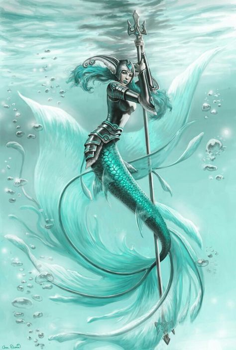 Mermaid warrior~ Mermaid Warrior, Types Of Mermaids, Lion Queen, Art Vampire, Dengeki Daisy, Fantasy Mermaids, Fantasy Mermaid, Illustration Fantasy, Mermaids Sirens