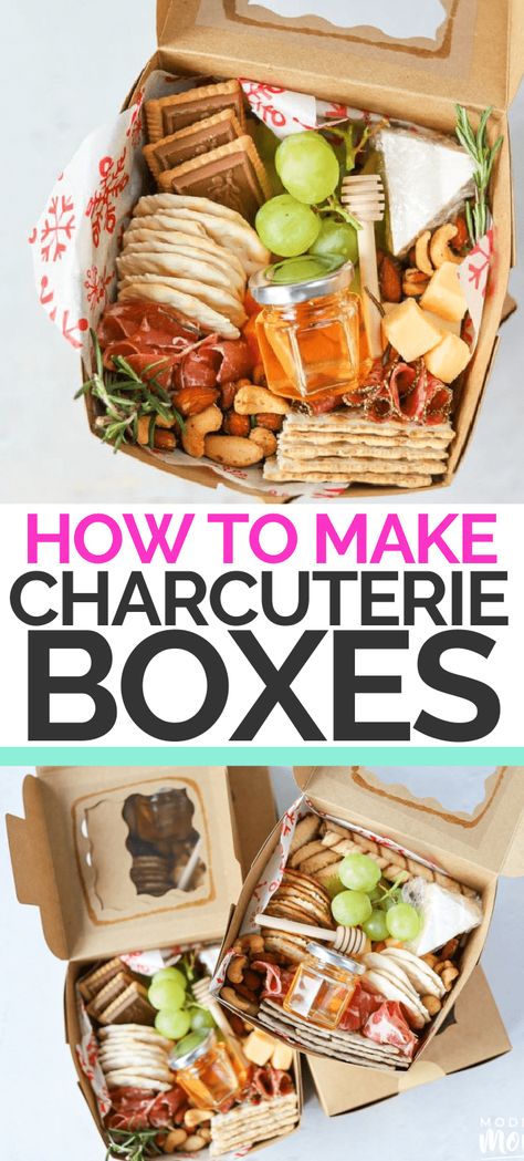 Make and gift these delicious DIY Charcuterie Boxes for any occasion. Learn how to make personal charcuterie boxes that people crave! AD #Charcuterie #PartyTreats #CharcuterieTutorial #Cheeseboard Personal Charcuterie Box Ideas Wedding, Lunch Gift Ideas, Charcuterie Board 4 People, Personal Charcuterie Boards, Charcuterie Board Ideas For Two People, Diy Grazing Box Ideas, Charcuterie Board Box To Go, Graze Boxes Diy, Charcuterie Gift Box Diy