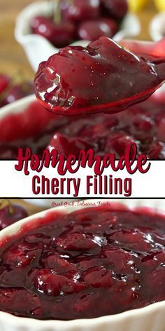 Homemade Cherry Filling is a delicious fruit filling made with juicy cherries. #cherryfilling #fruittopping #delicious #breakfast #greatgrubdelicioustreats Cherry Filling For Cupcakes, Easy Dutch Apple Pie, Cherry Filling Recipes, Cherry Cake Filling, Fruit Filling Recipe, Cherry Pie Filling Recipes, Pie Fillings, Pear Crumble, Cake Filling Recipes