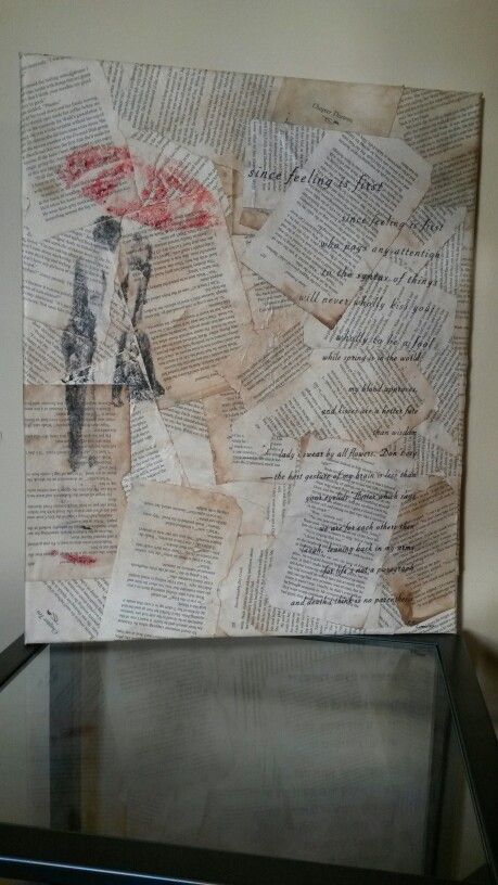 Painting Over Newspaper, Book Page Canvas Art, Canvas Art With Book Pages, Book Pages On Canvas, Coffee Stained Paper Art, Book Pages Painting, Gcse Layers, Since Feeling Is First, Snake Painting