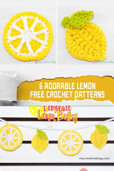 Lemon Crochet Applique, Crochet Lemon Garland, Lemon Granny Square Crochet Pattern, Crochet Lemon Pattern Free, Lemon Granny Square, Crochet Lemon Pattern, Crochet Lemons, Crochet Lemon Slice, Lemon Crochet