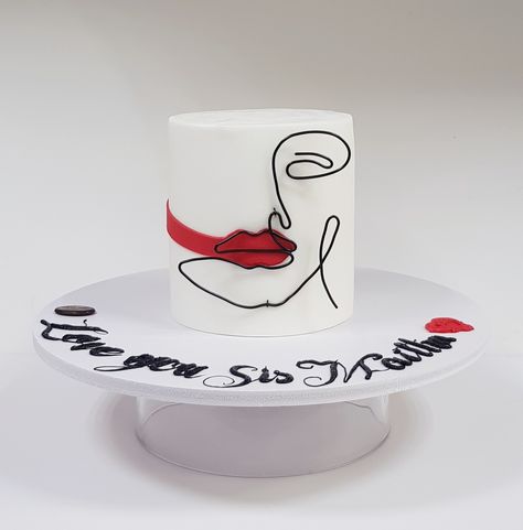 Cake With Acrylic Face, Acrylic Face Cake, Women's Day Cake, One Line Face, Minimal Cake, Minimalist Cakes, Bd Cake, Face Cake, Acrylic Face