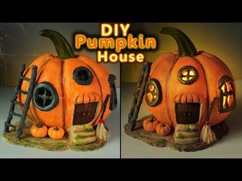 (20681) DIY Pumpkin Fairy House Using White Cement | DIY Halloween Fairy House Lamp | Halloween Decorations - YouTube Make A Fairy House, Pumpkin Fairy House, Pumpkin Fairy, House Lamp, Pumpkin House, Halloween Fairy, Cement Diy, Halloween Arts And Crafts, Foam Pumpkins