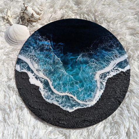 Resin Waterfall, Resin Sea, Epoxy Clock, Resin Art Canvas, Seni Resin, Resin Crafts Tutorial, Sea Wall Art, Resin Art Painting, Fantasy Drawings