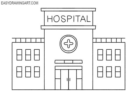 realistic hospital drawing Hospital Cute Drawing, Hospital Coloring Page, Hospital Drawing Easy, Hospital Building Drawing, Hospital Sketch Drawings, Building Drawing Easy, Hospital Sketch, Drawing Hospital, Medical Alphabet