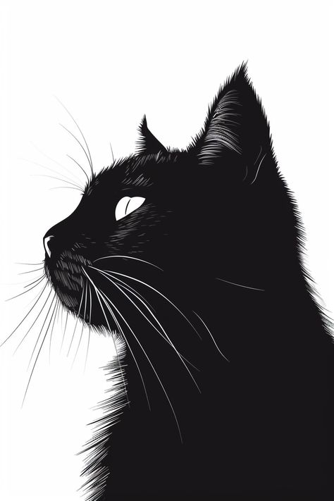 #CatHead #Silhouette #BlackAndWhite #Minimalistic #SimpleArt #FrontView Cat Profile Picture Drawing, Cat Front View Drawing, Animal Head Silhouette, Cat Profile Drawing, Cat Side Profile Drawing, Cat Head Drawing, Cat Side Profile, Side View Of Face, Fun Drawings