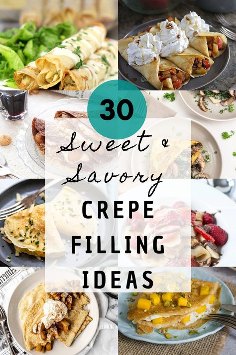 Crepe Stuffing Ideas, Vegetarian Crepe Filling, Savory Chicken Crepes, Stuffed Crepes Savory, Crepe Board Ideas, Healthy Crepe Filling, Pancake Filling Ideas Savoury, Savoury Crepe Fillings, Savory Crepe Fillings