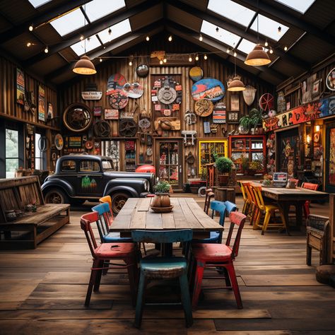 Interior Design Bar, Honeycomb Wallpaper, Restaurant Trends, Long House, Game Room Family, Garage Accessories, Bar Interior Design, Old Garage, Party Barn