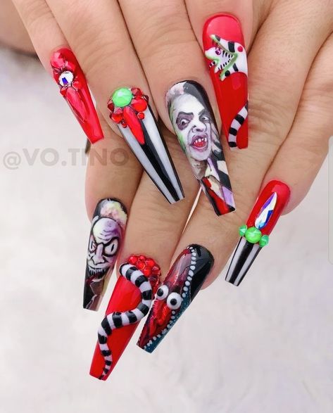 Exorcist Nails, It Nails, Hollywood Dream, Horror Nails, Holloween Nails, Halloween Acrylic Nails, Lydia Deetz, Cute Halloween Nails, Gothic Nails