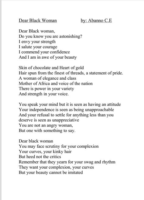 Dear black woman, you are beautiful. Protect Black Women Quotes, Empowering Poems For Women, Words To Describe Black Women, Strong Black Women Quotes Queens, Poem About Black Women, Poetry By Black Women, Being A Black Woman Quotes, Black Women Aesthetic Quotes, Black Woman Definition