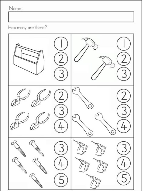 Tools And Construction Preschool, Construction Tools Printable, Tools Activities For Preschool, Preschool Tools Theme, Career Activities For Kids, Worksheets For Toddlers, Counting For Toddlers, Preschool Construction, Number Worksheets Kindergarten