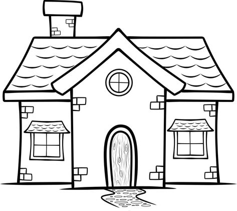 House Outline Drawing, House Coloring Pages Free Printable, Small House Drawing, Easy House Drawing, House Coloring Pages For Kids, Dream House Drawing, Simple House Drawing, House Drawing For Kids, House Drawings