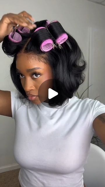 Styling Human Hair Wig, Wash And Set Natural Hair, How To Style Bob Wig, Pre Wrap Hairstyles, How To Style A Bob Wig, How To Style My Natural Hair, Middle Part Bob With Curls, Wig Bob Hairstyles Black Women, Bob Sew In Weave With Closure