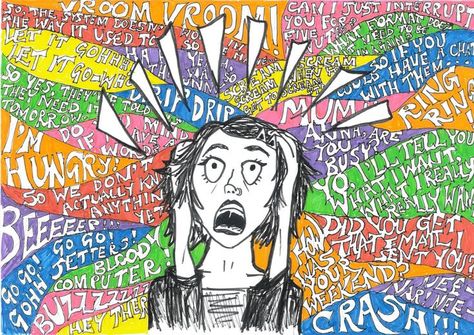 Sensory overload ouccurs when an intense sensory stimulus overwhelms your ability to cope. This overload can be triggered by anything, like a loud noise, bright lights, or the may something feels. Face Screaming, Architecture Design Presentation, White Cartoon, Drawing Tutorial Face, Sensory Overload, Black And White Cartoon, Information Overload, Digital Art Beginner, Dark Art Drawings