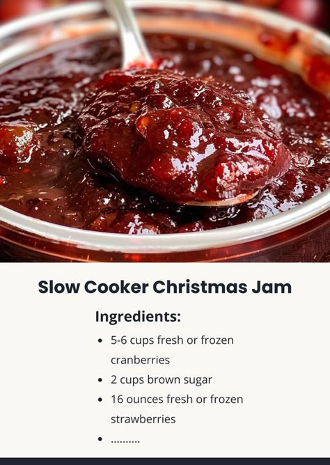 Tasty Cooking - easy & yummy | Get into the holiday spirit with this delicious Slow Cooker Christmas Jam | Facebook Christmas Jam Gift Ideas, Crockpot Jam Recipes, Freezer Christmas Jam, Crock Pot Jam, Slow Cooker Jam, Slow Cooker Christmas Jam, Merry Christmas Jam, Merry Christmas Jam Recipe, Christmas Jam Recipes