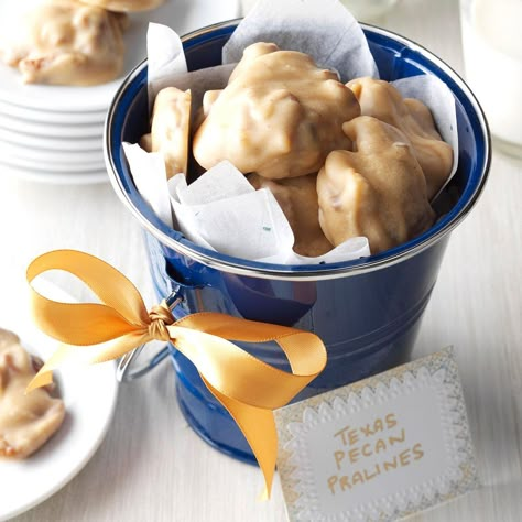 My praline recipe is special to me for I received it from my mother, who was an excellent cook! I also am a Texas Aggie Mom and I use pecans from a South Texas Aggie grower that our Aggie Mom's club has purchased from for many years. The quality is outstanding and far better than you will find in any grocery store. —Carol Jones, Blue Ridge, Texas Pralines Recipe, Holiday Candies, Christmas Candy Homemade, Praline Recipe, Homemade Peanut Butter Cups, Pecan Pralines, Soft Candy, Christmas Candy Recipes, Homemade Peanut Butter