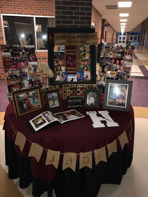 Senior Board Senior Cheerleader Table Ideas, Senior Night Table Display Cheer, Senior Table Ideas Cheer, Senior Night Table Display Basketball, Senior Night Table Display Volleyball, Senior Night Table, Senior Night Table Display, Senior Display Table Ideas, Senior Tables