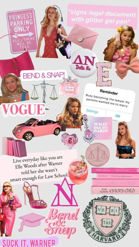 Legally Blonde Bedroom, Legally Blonde Workout, Legally Blonde Mood Board, Legally Blonde Collage, Legally Blonde Outfits Ideas, Black Elle Woods, Legally Blonde Party Ideas, Legally Blonde Wallpaper Iphone, Legally Blonde Musical Aesthetic