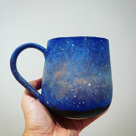 Pottery Painting Galaxy, Space Mug Ceramics, Pottery Painting Night Sky, Space Themed Pottery, Handpainted Ceramic Mug, Galaxy Ceramics, Celestial Ceramics, Pottery Sun, Astronomy Design