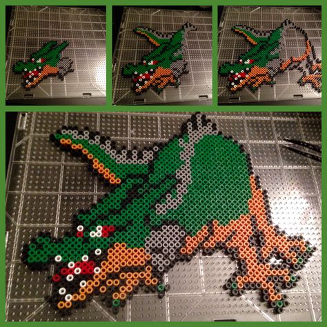 Dragon Quest Perler Beads, Video Game Perler, 8 Bit Art, Green Dragon, Dragon Quest, Perler Bead Art, Perler Bead, 8 Bit, Hama Beads