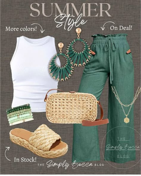 Summer Out To Dinner Outfit, Summer Errands Outfit, Summer Outfits Plus, Look Boho Chic, Summer Outfits For Moms, Mode Casual, Casual Chic Outfit, Green Pants, Looks Chic