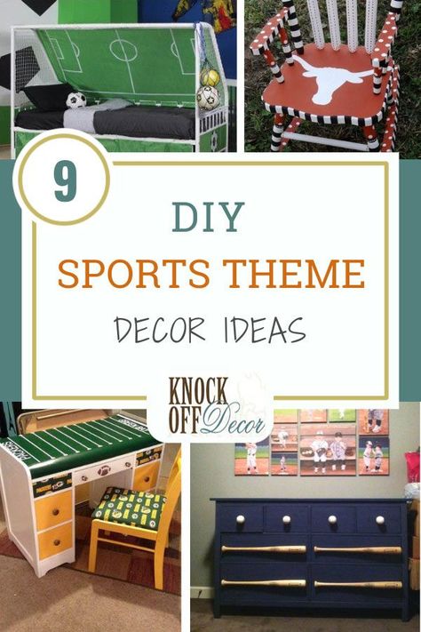 Create your DIY sports themed decor with these inspiring ideas. Take your love for your favorite team in football, basketball, soccer, baseball or just use your school's mascot and colors to deck out a piece of furniture. Perfect for kids' rooms, basements, garages and game rooms using a sports theme. #diyhomedecor #diyfurniture #homedecor #diydecor #diyprojects #mancave Sports Theme Decor, Cornrow Updo, Farmhouse Side Table, Game Rooms, Updo Hairstyles, Themed Decor, Cornrow, Dollar Store Diy, Diy Home Improvement