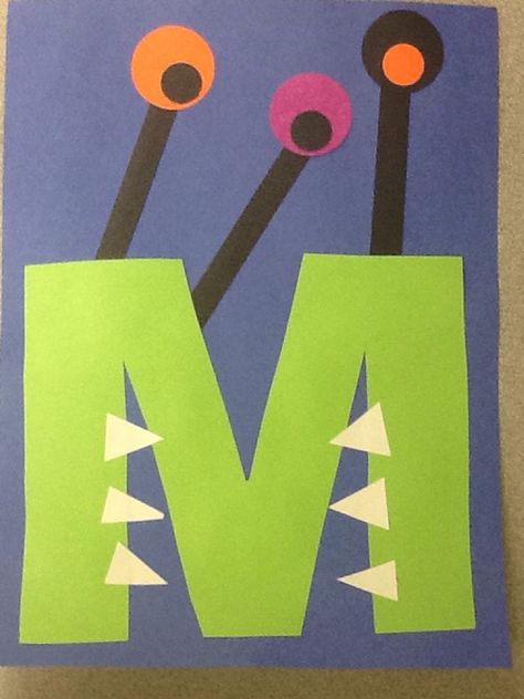 M is for monster M For Monster Craft, Letter M Projects For Preschool, Letter M Monster Craft, Letter M Art Preschool, M Preschool Crafts, M Letter Craft, M Is For Monster Craft, Letter M Arts And Crafts For Preschool, Preschool Letter M Crafts