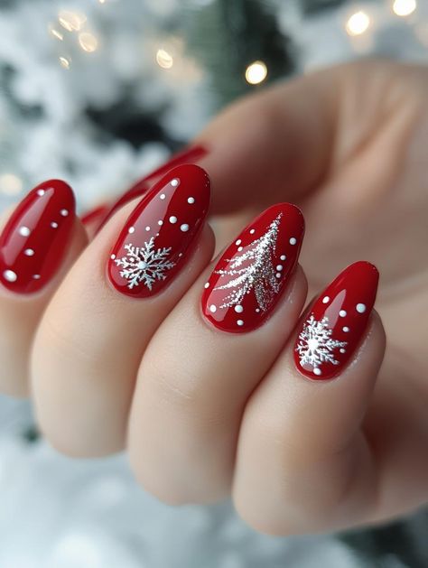 Sleigh your holiday style with 26 stunning red Christmas nail ideas! Explore a palette of crimson hues, from soft rose to deep garnet. These merry manicures will add a touch of classic glamour to your festive look, spreading joy with every flick of your beautifully adorned fingers. Nail Inspiration For Christmas, Trending Christmas Nails 2024, Red Nail Designs For Christmas, Red Gel Christmas Nails, Red Shine Nails, Christmas Nails 2025, Soft Christmas Nails, Christmas Red Nail Designs, Red Sparkle Christmas Nails