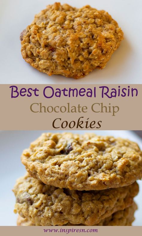 Oatmeal Raisin Chocolate Chip Cookies Chewy, Oatmeal Chocolate Chip Raisin Cookie Recipe, Oatmeal Raisin Choc Chip Cookies, Chocolate Chip Oatmeal Raisin Cookies, Orange Pecan Cookies, Chocolate Chip Raisin Cookies, Raisin Chocolate Chip Cookies, Bakesale Ideas, Oatmeal Raisin Chocolate Chip Cookies