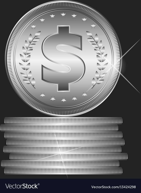 Silver Dollar Coin, Dollar Coin, Silver Dollar, Silver Coins, Black Backgrounds, Vector Images, Vector Illustration, Silver