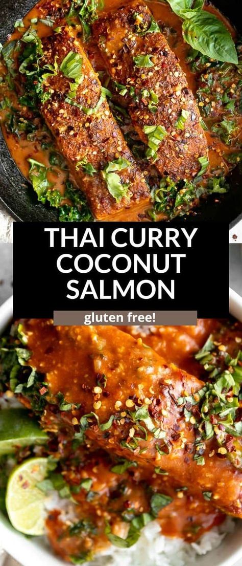 Dairy Free Seafood Recipes, Thai Salmon Recipes, Fish Crockpot Recipes, Coconut Salmon Recipes, Gluten Free Dairy Free Thai Recipes, Gluten Free Seafood Recipes, Gluten Free Pescatarian Recipes, Curry Salmon Recipes, Thai Salmon Curry Recipes