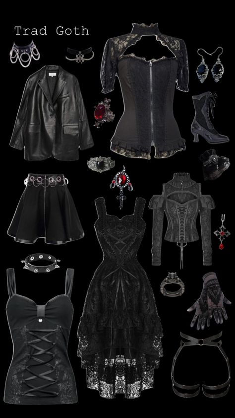 True Goth Outfits, Romantic Goth Outfits Women, Goth Princess Aesthetic Outfits, Romantic Goth Fashion 90s, Different Goth Aesthetics, Trad Goth Outfit Inspiration, Romantic Goth Clothing, Goth Clothes Ideas, Goth Outfits Romantic