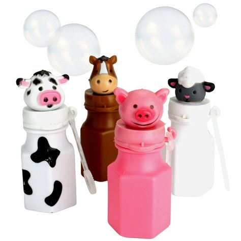 PRICES MAY VARY. Topped with adorable animals, these bubbles are great party favors for a farm celebration! The party mood will soar at your barnyard bash when you add these bottles to goodie bags. They're fun for kids and adults alike and provide hours of entertainment. Children love playing with the bottles after they're empty, too! Set of 12 Farm animal designs like Pig, Cow, Horse and Sheep. Each 3" plastic bottle includes 1 oz. bubbles and attached wand. Topped with adorable animals, these Farm Party Favors, Animal Party Favors, Farm Animal Party, Bubble Bottle, Birthday Goodie Bags, Farm Fun, Kids Favors, Farm Birthday Party, Mini Farm