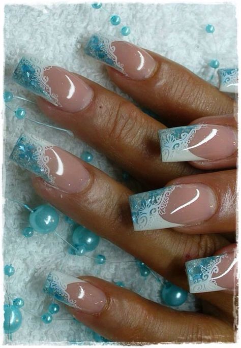 Aqua French Tip Nails, Aqua Nail Designs, Aqua Nail, Ashley Murphy, Sparkling Nails, Aqua Nails, Art Deco Nails, Gel Nail Art Designs, Beauty Nails Design