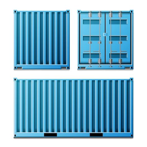 Blue Cargo Container Vector. Realistic Metal Classic Cargo Container. Freight Shipping Concept. Transportation Mock Up. Front And Back Sides. Isolated On White Illustration Cargo Container, White Illustration, Mock Up, Vector Art, Transportation, Vector Free, Ash, Siding, Villa