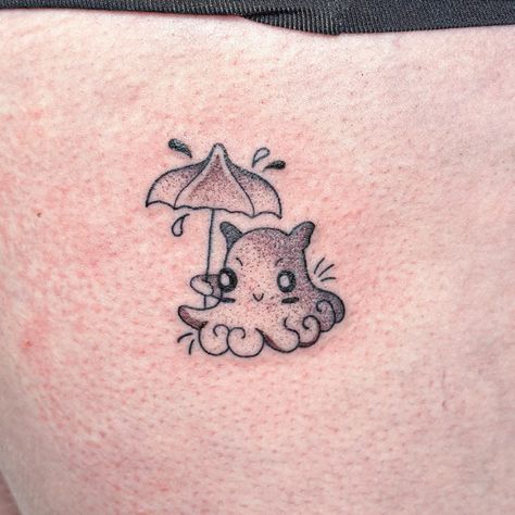 Dinky Umbrella octopus tattoo from my new flash Absolutely love this little guy 💫 DM for something similar . . . . . . #octopustattoos #octopus #umbrellatattoo #animaltattoos #seacreatures #seatattoo #octopusart #cutetattoos #cutetattoo #bristol #bristoltattoo #bristoltattooartist #bristollife #blacktattoo #smalltattoo #smalltattooideas Octopus Tattoos Small Simple, Small Tattoos Octopus, Simple Octopus Tattoo Design, Cute Octopus Tattoo, Octopus Holding Things Tattoo, Umbrella Octopus, Umbrella Tattoo, Tattoo Uk, Octopus Tattoos