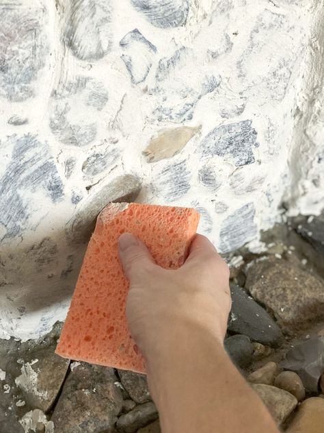 River Rock Backsplash, Painted Rock Fireplaces, Grace In My Space, Rock Backsplash, German Schmear, Stone Fireplace Makeover, River Rock Fireplaces, Japandi Home Decor, Painted River Rocks