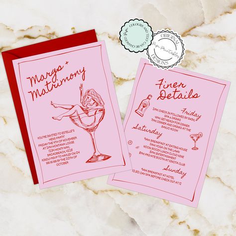 Margs And Matrimony Illustrated Bachelorette Party Weekend Itinerary Printable Hand Drawn Scribble Hens Party Invite Handwritten Hen Do by PipiPrintables on Etsy Hens Weekend Itinerary, Bachelorette Party Invitation Ideas, Margs And Matrimony Invitations, Hen Do Itinerary, Matrimony And Margs, Matrimony And Margs Bachelorette, Hen Party Invite, Hens Weekend, Hens Party Ideas