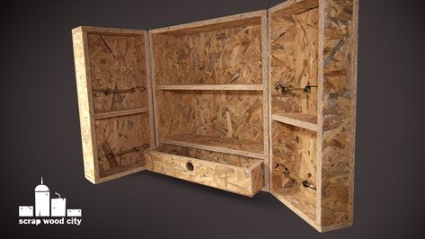 I made this cheap cabinet for my workshop out of OSB material. It is hanged on the wall with a french cleat sys... Osb Cabinets, French Cleat Storage, Cross Cut Sled, Man Cave Workshop, French Cleat System, Workshop Cabinets, Cheap Cabinets, Wood Workshop, Dream Salon