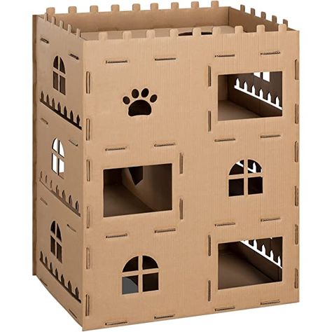 PAWLAND Wooden Cat Litter Box Enclosure, Wooden Cat House, Hidden Decorative Cat Home, Indoor Pet Crate Espresso : Amazon.co.uk: Pet Supplies Cardboard Cat Castle, Cardboard Play House, Cardboard Play, Cardboard Cat House, Cat Castle, Cardboard Castle, Cardboard Cat, Cardboard Cat Scratcher, Cardboard Design