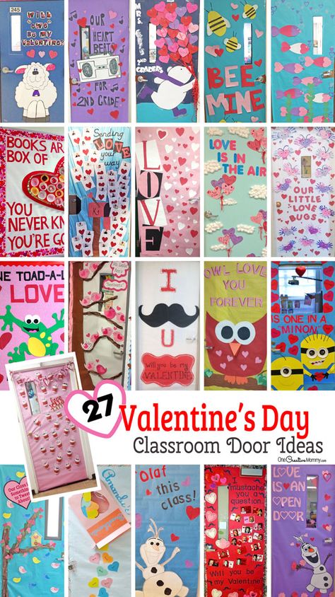 27 Creative Valentine's Day Classroom Door Decorations {OneCreativeMommy.com} I can't decide which idea to use! Classroom Door Decor Ideas, Valentines Classroom Decorations, Valentines Door Decorations Classroom, Valentines Classroom Door, Classroom Door Decorating, Classroom Door Decorations, Valentine Bulletin Boards, Classroom Door Decor, Door Decor Ideas