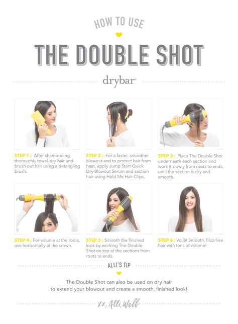 The Double Shot Blow-Dryer Brush | Drybar Blowout With Volume, Dry Bar Blowout, Perfect Blowout, Towel Dry Hair, Blow Dry Brush, Double Shot, Dry Bar, Shot Hair Styles, Detangling Brush