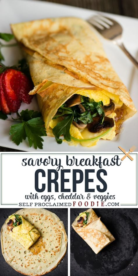 Recipes With Crepes, Egg Crepes Wraps, Healthy Crepes Recipe Breakfast, Salty Crepes Recipe, Savoury Crepes Recipe, Crepe Breakfast Ideas, Breakfast Crepes Recipe, Chive Crepes, Egg Crepe Recipe